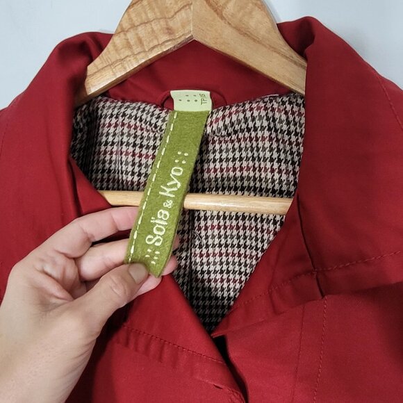 Soia & Kyo Red Cotton Blend Zip Front Casual Trench Jacket Belted Pockets XS/S - Picture 6 of 12